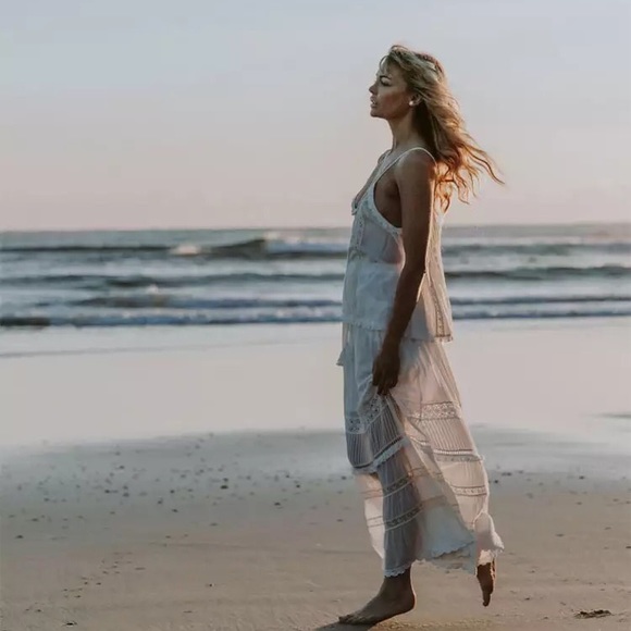 Boho skirt white cream crochet pockets maxi long womens clothing - Picture 8 of 8